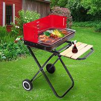 Foldable Charcoal Trolley BBQ Grill in Black and Red