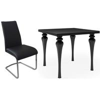 Fountain Black High Gloss Square Dining Set with 4 Avante Black Faux Leather Chairs