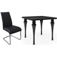 fountain black high gloss square dining set with 4 avante black faux l ...