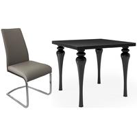 fountain black high gloss square dining set with 4 avante grey faux le ...