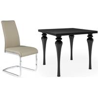 Fountain Black High Gloss Square Dining Set with 4 Avante Latte Faux Leather Chairs