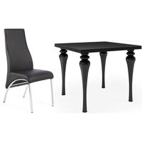 Fountain Black High Gloss Square Dining Set with 4 Eton Black Faux Leather Chairs