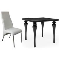 fountain black high gloss square dining set with 4 eton white faux lea ...