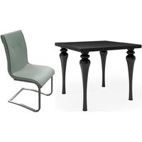 fountain black high gloss square dining set with 4 rialto grey faux le ...