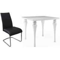 fountain white high gloss square dining set with 4 avante black faux l ...