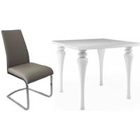 Fountain White High Gloss Square Dining Set with 4 Avante Grey Faux Leather Chairs