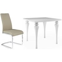Fountain White High Gloss Square Dining Set with 4 Avante Latte Faux Leather Chairs