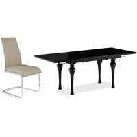 fountain black high gloss extending dining set with 6 avante latte fau ...