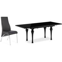 fountain black high gloss extending dining set with 6 eton black faux  ...