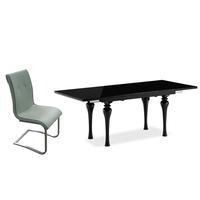 Fountain Black High Gloss Extending Dining Set with 6 Rialto Grey Faux Leather Chairs