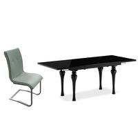 fountain black high gloss extending dining set with 6 rialto grey faux ...