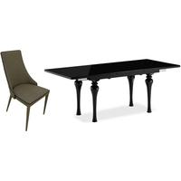 Fountain Black High Gloss Extending Dining Set with 6 Vermont Taupe Chairs