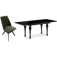 Fountain Black High Gloss Extending Dining Set with 6 Lennon Taupe Chairs