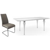 Fountain White High Gloss Extending Dining Set with 6 Avante Grey Faux Leather Chairs