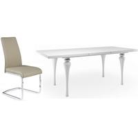 Fountain White High Gloss Extending Dining Set with 6 Avante Latte Faux Leather Chairs