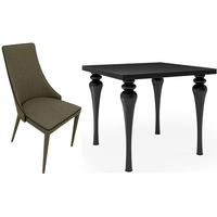 Fountain Black High Gloss Square Dining Set with 4 Vermont Taupe Chairs