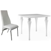 Fountain White High Gloss Square Dining Set with 4 Eton White Faux Leather Chairs