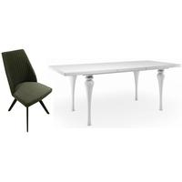 fountain white high gloss extending dining set with 6 lennon taupe cha ...