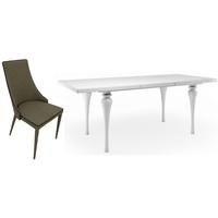 Fountain White High Gloss Extending Dining Set with 6 Vermont Taupe Chairs