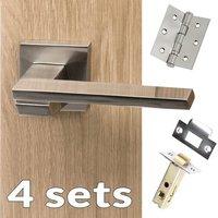 Four Pack Senza Pari Giovanni Lever on Flush Rose - Satin Nickel Handle