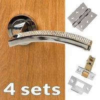 Four Pack Senza Pari Crystal Lever on Round Rose CR - Polished Chrome Handle