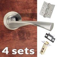 Four Pack Colorado Status Lever on Round Rose - Satin Nickel Handle