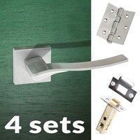 Four Pack Olimpia Forme Designer Lever on Minimal Square Rose - Satin Chrome Handle