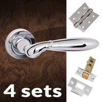 four pack rochester old english lever on rose polished chrome handle