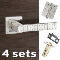 four pack senza pari bianca lever on square rose satin nickel handle