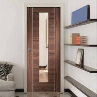 Forli Walnut Flush Door with Clear Safe Glass - Aluminium Inlay - Prefinished