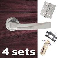 Four Pack Crystal Forme Designer Lever on Contempo Round Rose - Satin Chrome Handle