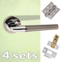 Four Pack Tennessee Status Lever on Round Rose - Black Nickel - Polished Chrome Handle