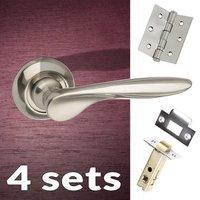 four pack malta mediterranean lever on round c rose satin nickel handl ...