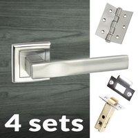 Four Pack Kansas Status Lever on Square Rose - Satin Chrome Handle