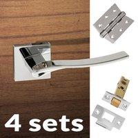 Four Pack Olimpia Forme Designer Lever on Minimal Square Rose - Polished Chrome Handle