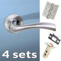 four pack texas status lever on round rose satin chrome handle