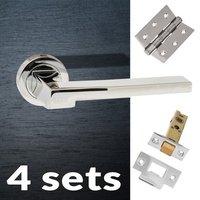 Four Pack Ginevra Forme Designer Lever on Minimal Square Rose - Polished Chrome Handle