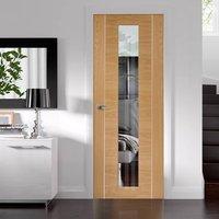Forli Oak Flush Door with Inlay & Clear Safety Glass, Prefinished