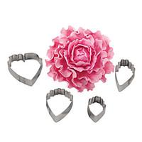 FOUR-C 4pcs Stainless Steel Heart Peony Flower Biscuit Cake Cookie Cutters Baking Mould Cookie Fondant Decorating Tools