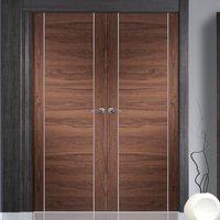 Forli Walnut Flush Fire Door Pair with Aluminium Inlay - Prefinished