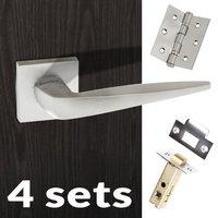 Four Pack Foglia Forme Designer Lever on Minimal Square Rose - Satin Chrome Handle