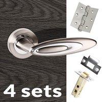 Four Pack Senza Pari Elisse Lever on Rose - Satin Nickel - Polished Chrome Handle