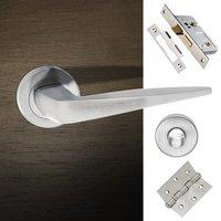 Foglia Forme Designer Bathroom Lever on Contempo Round Rose - Satin Chrome Handle Pack