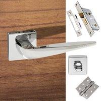 Foglia Forme Designer Bathroom Lever on Minimal Square Rose - Polished Chrome Handle Pack