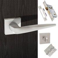 Foglia Forme Designer Bathroom Lever on Minimal Square Rose - Satin Chrome Handle Pack