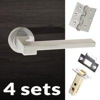 Four Pack Ginevra Forme Designer Lever on Minimal Square Rose - Satin Chrome Handle