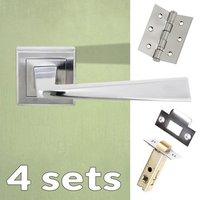 Four Pack California Status Lever on Square Rose - Satin Chrome Handle