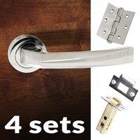 Four Pack Crystal Forme Designer Lever on Minimal Square Rose - Polished Chrome Handle