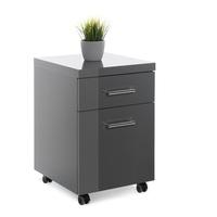 Fortis Office Cabinet In Dark Grey High Gloss With Rollers