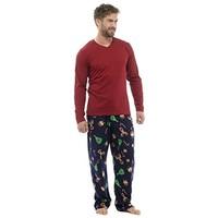 Foxbury Mens Jersey Top & Festive Fleece Bottoms Pyjama Set Blue M